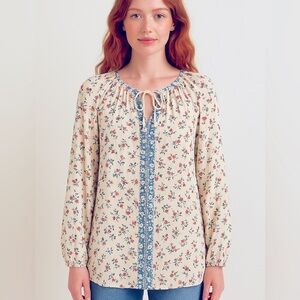 Chaps Multicolor Floral Bohemian Top Women Size Medium.